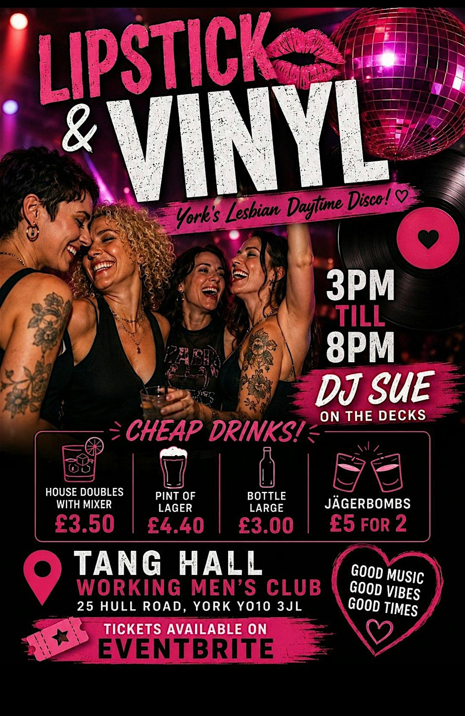 Lipstick and vinyl  lesbian daytime disco York 3pm till 8pm